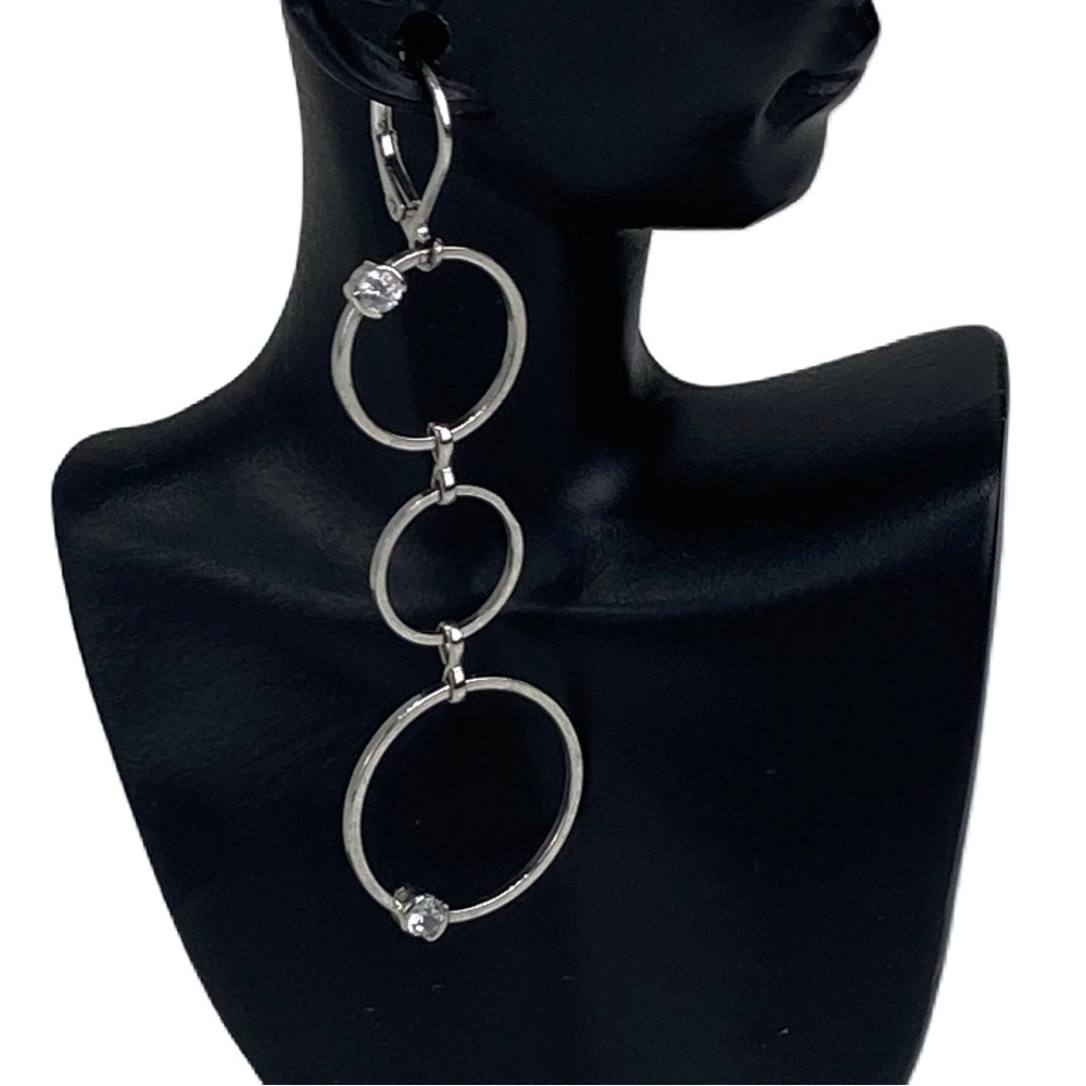 3 joint silver hoop Drop earrings with stones 2.5 inces